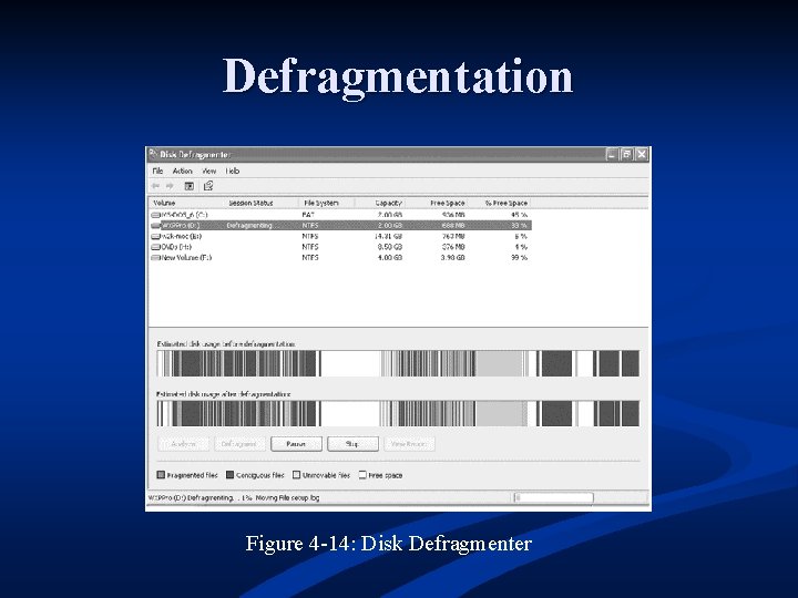 Defragmentation Figure 4 -14: Disk Defragmenter Defragmentation Figure 4 -14: Disk Defragmenter