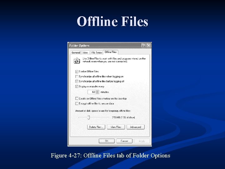Offline Files Figure 4 -27: Offline Files tab of Folder Options Offline Files Figure 4 -27: Offline Files tab of Folder Options