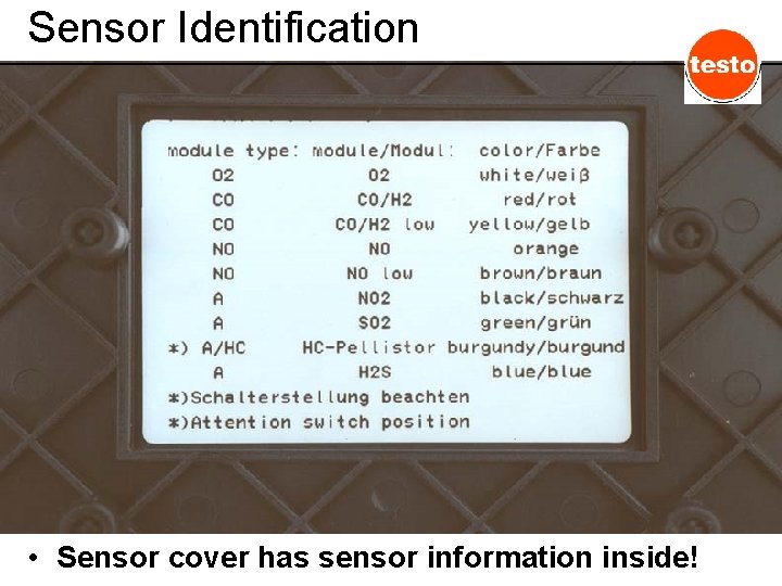 Sensor Identification • Sensor cover has sensor information inside! 