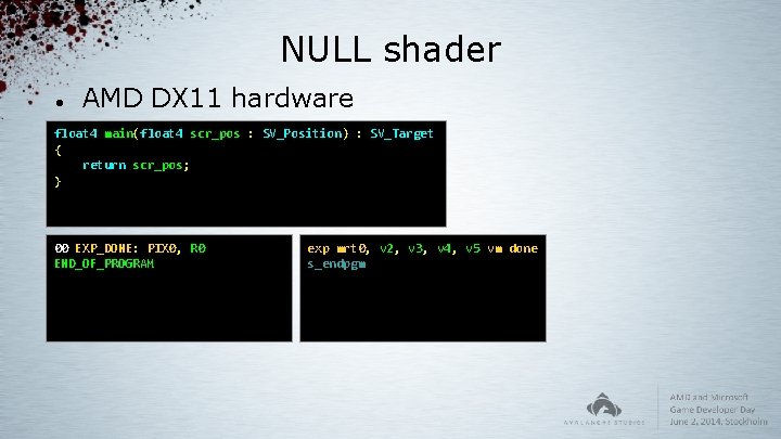 NULL shader AMD DX 11 hardware float 4 main(float 4 scr_pos : SV_Position) :
