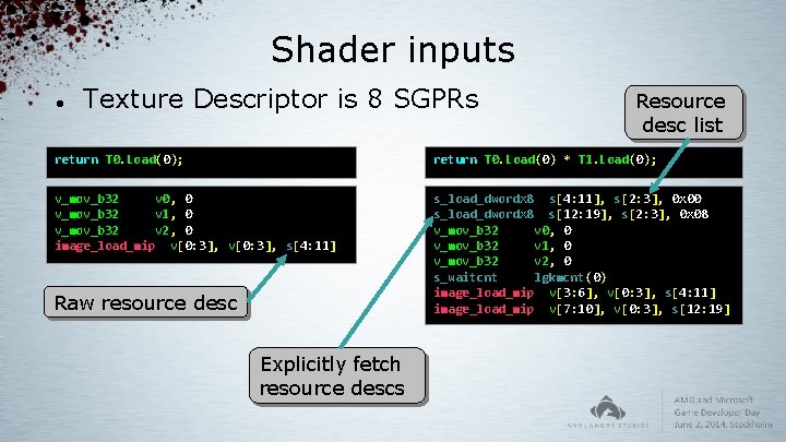 Shader inputs Texture Descriptor is 8 SGPRs Resource desc list return T 0. Load(0);