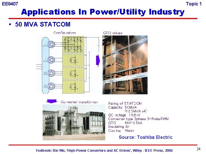 EE 8407 Applications In Power/Utility Industry Topic 1 • 50 MVA STATCOM Source: Toshiba