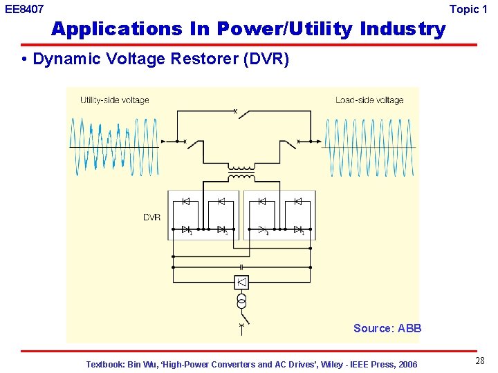 EE 8407 Applications In Power/Utility Industry Topic 1 • Dynamic Voltage Restorer (DVR) Source: