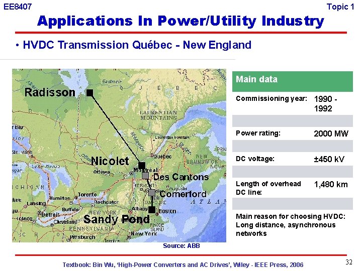 EE 8407 Applications In Power/Utility Industry Topic 1 • HVDC Transmission Québec - New