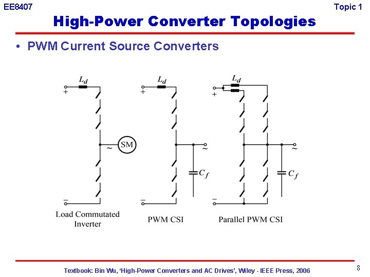 EE 8407 High-Power Converter Topologies Topic 1 • PWM Current Source Converters Textbook: Bin