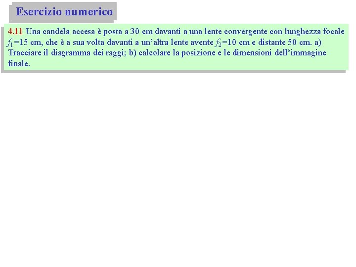 Esercizio numerico 4. 11 Una candela accesa è posta a 30 cm davanti a