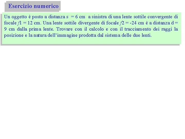 Esercizio numerico Un oggetto è posto a distanza s = 6 cm a sinistra