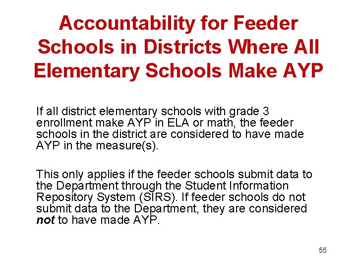 Accountability for Feeder Schools in Districts Where All Elementary Schools Make AYP If all