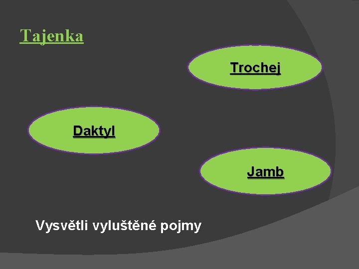 Tajenka Trochej Daktyl . Vysvětli vyluštěné pojmy Jamb 