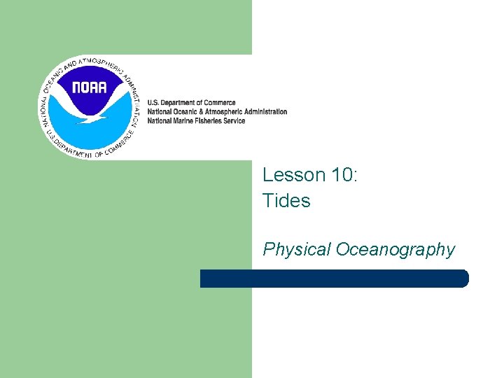 Lesson 10: Tides Physical Oceanography 