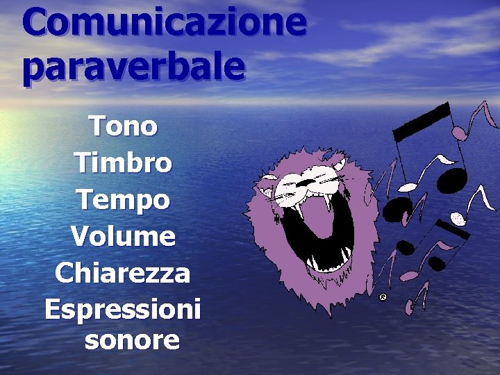 Comunicazione paraverbale Tono Timbro Tempo Volume Chiarezza Espressioni sonore 