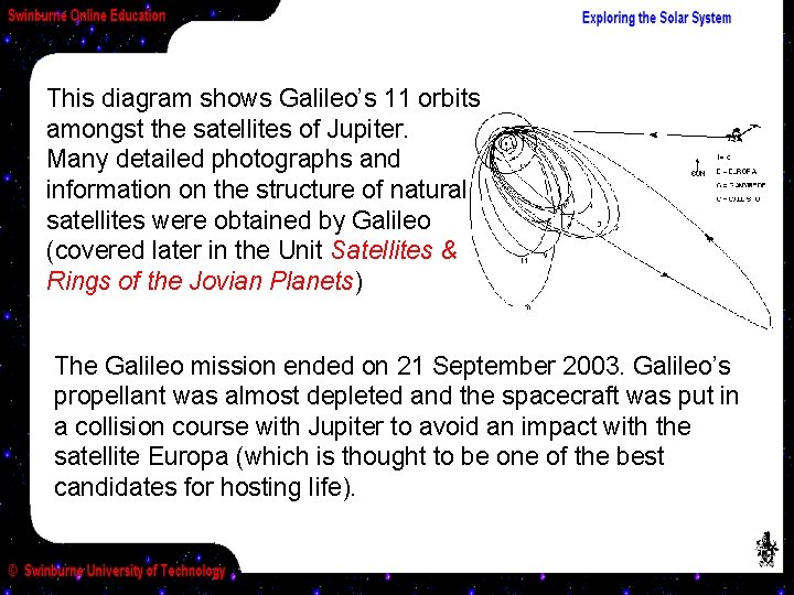 This diagram shows Galileo’s 11 orbits amongst the satellites of Jupiter. Many detailed photographs