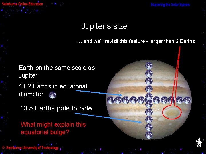 Jupiter’s size … and we’ll revisit this feature - larger than 2 Earths Earth
