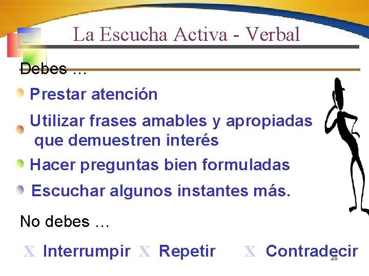 La Escucha Activa - Verbal Debes … Prestar atención Utilizar frases amables y apropiadas