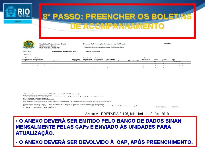 8° PASSO: PREENCHER OS BOLETINS DE ACOMPANHAMENTO Anexo V , PORTARIA 3. 125, Ministério