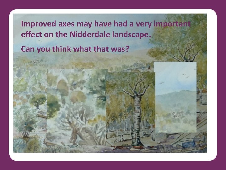 Improved axes may have had a very important effect on the Nidderdale landscape. Can