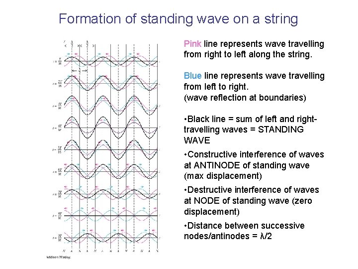 Formation of standing wave on a string Pink line represents wave travelling from right