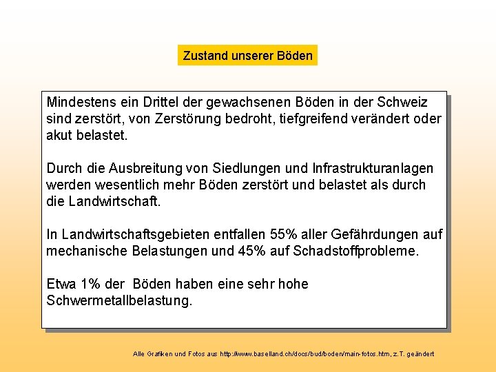 Zustand unserer Böden Mindestens ein Drittel der gewachsenen Böden in der Schweiz sind zerstört,