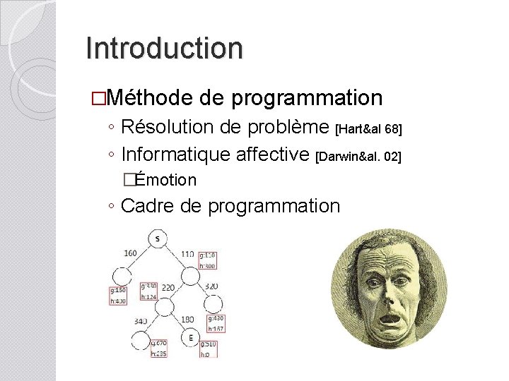Introduction �Méthode de programmation ◦ Résolution de problème [Hart&al 68] ◦ Informatique affective [Darwin&al.
