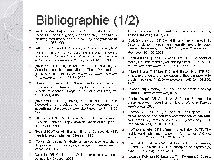 Bibliographie (1/2) � � � [Anderson&al. 04] Anderson, J. R. and Bothell, D. and