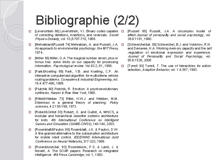 Bibliographie (2/2) � [Levenshtein 66] Levenshtein, V. I. Binary codes capable � of correcting