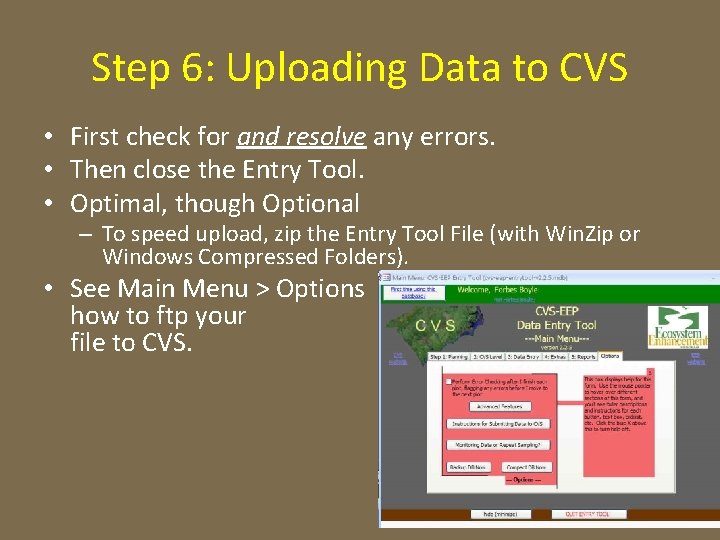 Step 6: Uploading Data to CVS • First check for and resolve any errors.