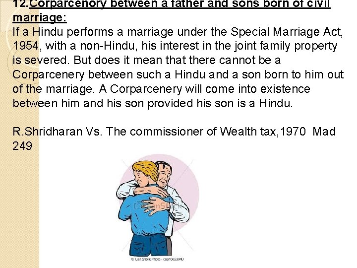 12. Corparcenory between a father and sons born of civil marriage: If a Hindu