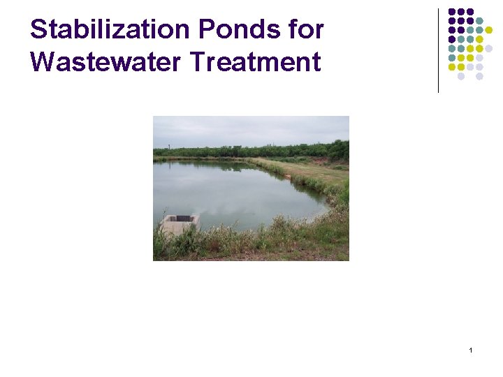 Stabilization Ponds for Wastewater Treatment 1 