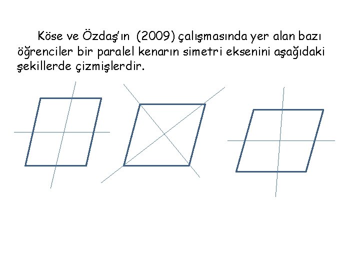 Köse ve Özdaş’ın (2009) çalışmasında yer alan bazı öğrenciler bir paralel kenarın simetri eksenini