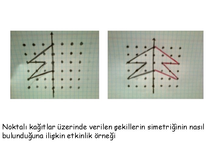 Noktalı kağıtlar üzerinde verilen şekillerin simetriğinin nasıl bulunduğuna ilişkin etkinlik örneği 