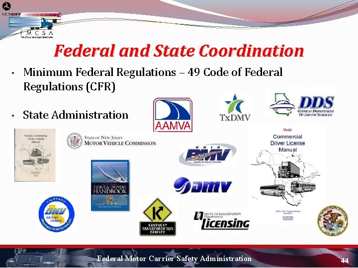 Federal and State Coordination • Minimum Federal Regulations – 49 Code of Federal Regulations