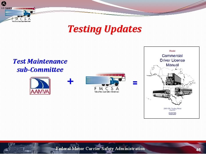 Testing Updates Test Maintenance sub-Committee = Federal Motor Carrier Safety Administration 45 