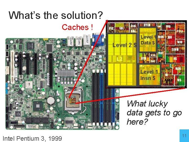 What’s the solution? Caches ! Level 2 $ Level 1 Data $ Level 1