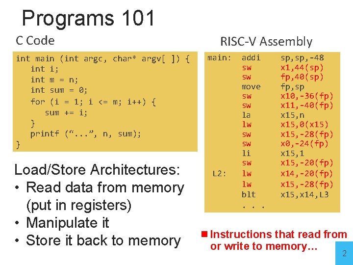 Programs 101 C Code int main (int argc, char* argv[ ]) { int i;