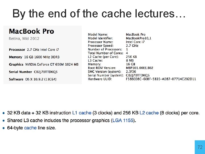 By the end of the cache lectures… 72 