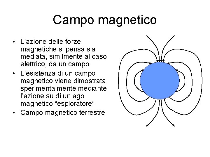 Campo magnetico • L’azione delle forze magnetiche si pensa sia mediata, similmente al caso Campo magnetico • L’azione delle forze magnetiche si pensa sia mediata, similmente al caso
