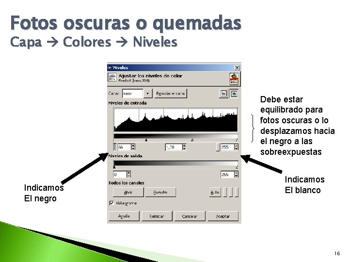 Fotos oscuras o quemadas Capa Colores Niveles Debe estar equilibrado para fotos oscuras o