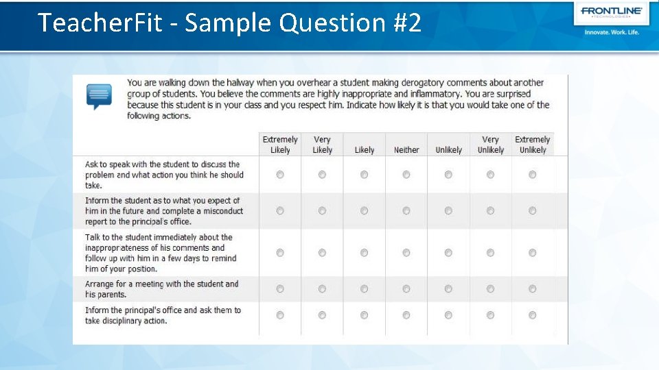 Teacher. Fit - Sample Question #2 