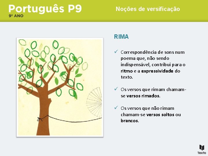 Noções de versificação RIMA ü Correspondência de sons num poema que, não sendo indispensável,