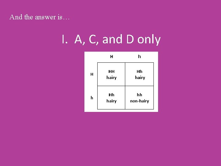 And the answer is… I. A, C, and D only 