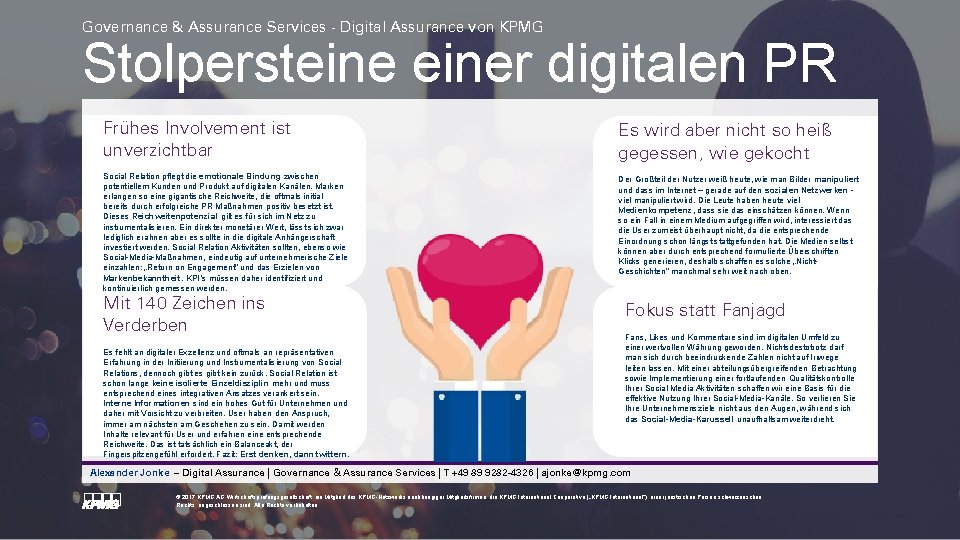 Governance & Assurance Services - Digital Assurance von KPMG Stolpersteiner digitalen PR Frühes Involvement