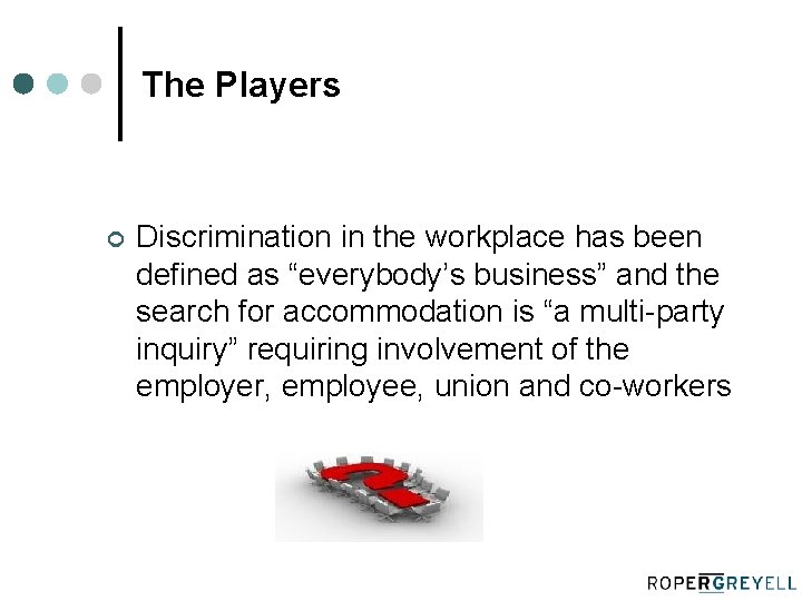 The Players ¢ Discrimination in the workplace has been defined as “everybody’s business” and