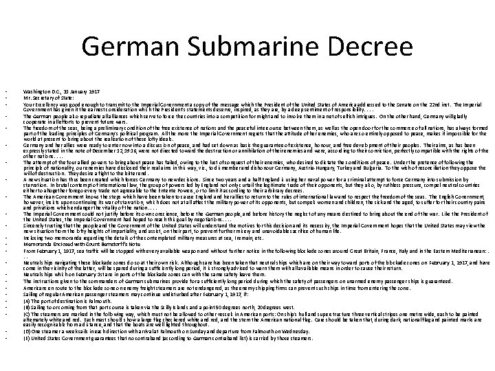 German Submarine Decree • • • • • • Washington D. C. , 31