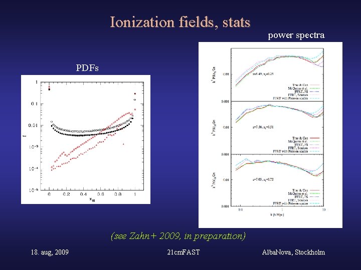 Ionization fields, stats power spectra PDFs (see Zahn+ 2009, in preparation) 18. aug, 2009
