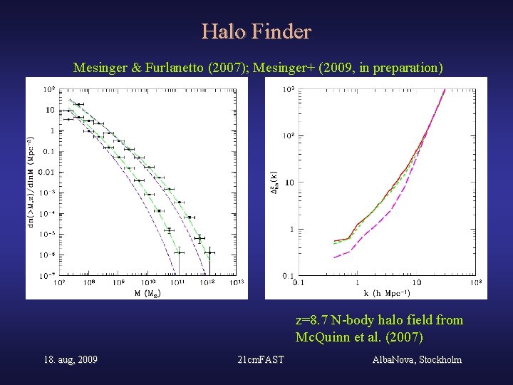 Halo Finder Mesinger & Furlanetto (2007); Mesinger+ (2009, in preparation) z=8. 7 N-body halo