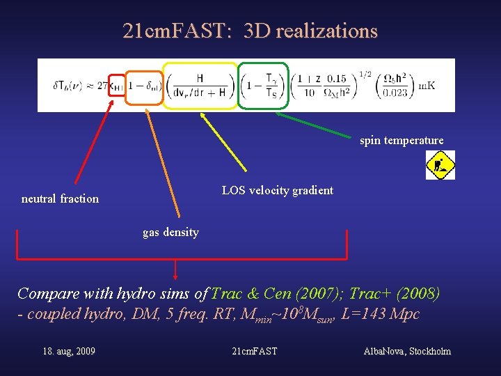 21 cm. FAST: 3 D realizations spin temperature LOS velocity gradient neutral fraction gas