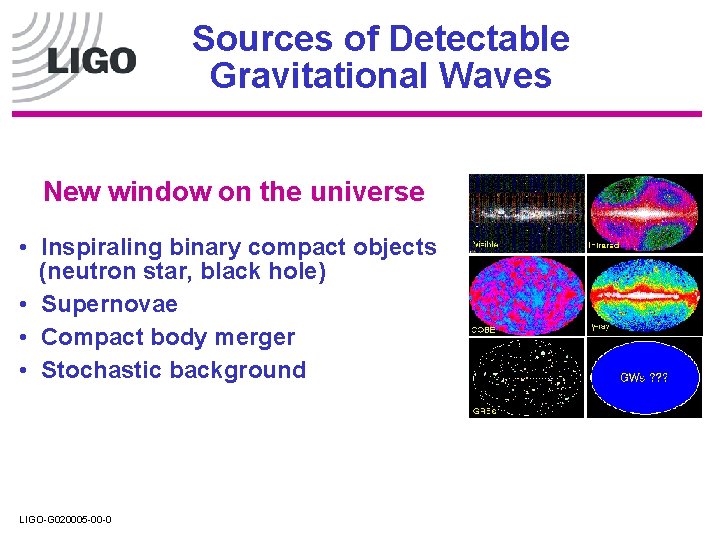 Sources of Detectable Gravitational Waves New window on the universe • Inspiraling binary compact Sources of Detectable Gravitational Waves New window on the universe • Inspiraling binary compact