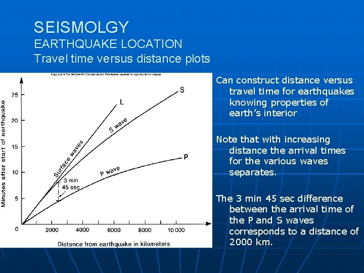 SEISMOLGY EARTHQUAKE LOCATION Travel time versus distance plots Can construct distance versus travel time