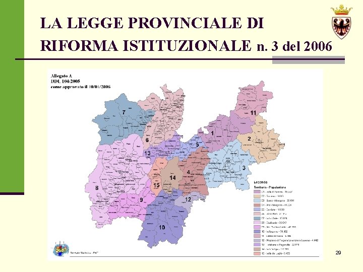 LA LEGGE PROVINCIALE DI RIFORMA ISTITUZIONALE n. 3 del 2006 29 