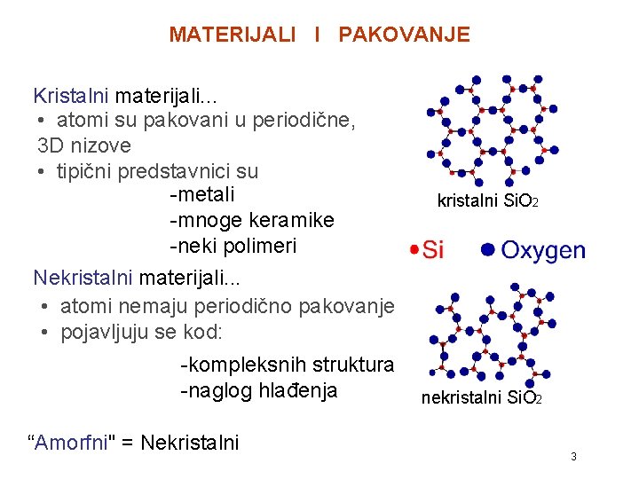 MATERIJALI I PAKOVANJE Kristalni materijali. . . • atomi su pakovani u periodične, 3